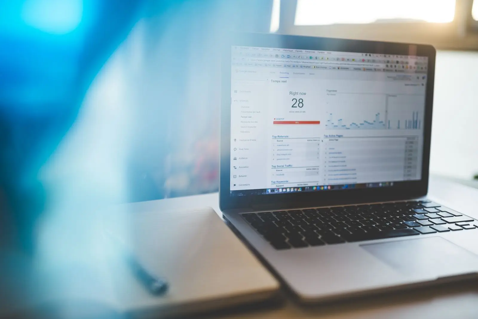 Portátil mostrando Google Analytics