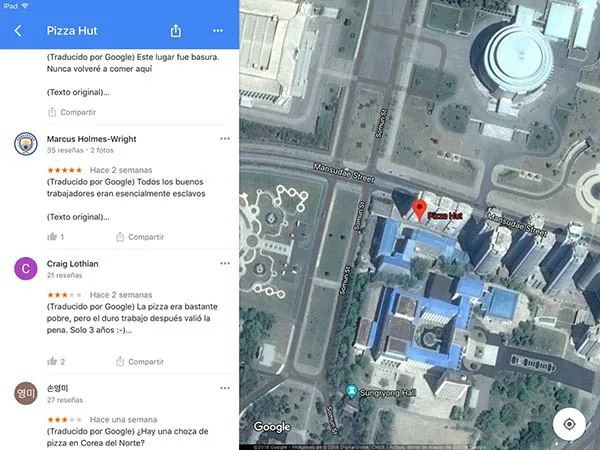 Marketing de Resquicios, Pizza Hut Corea del Norte Google Maps
