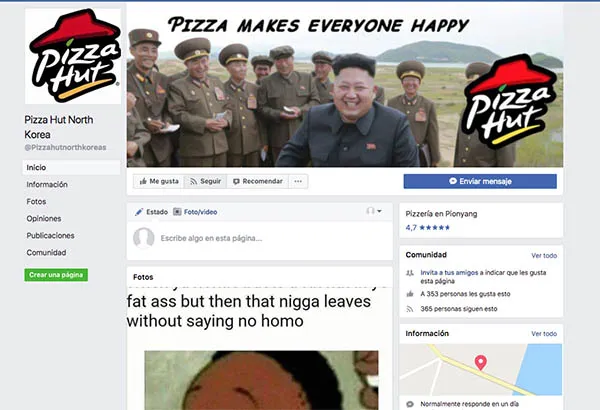 Marketing de Resquicios, Facebook Pizza Hut Corea del Norte